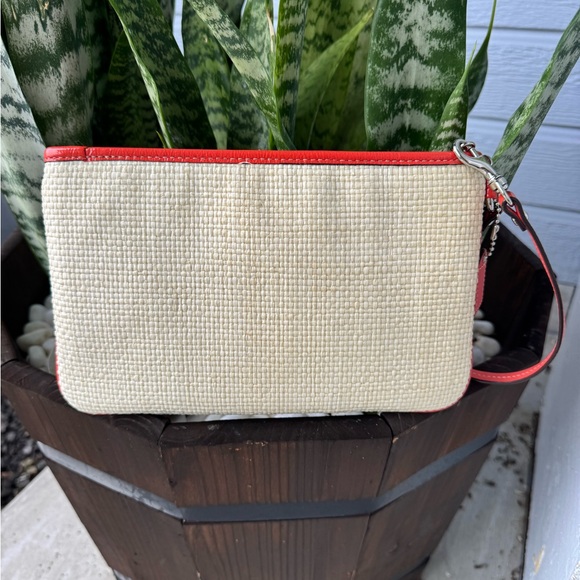 Coach Straw Butterfly Wristlet Pouch – Coral Trim - Picture 3 of 10